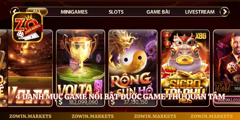4 danh mục game nổi bật được game thủ quan tâm trên Zowin